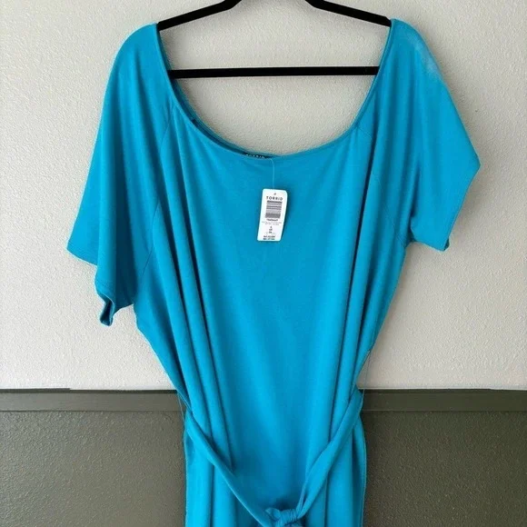 NWT Torrid Callie Off the Shoulder Terry T-Shirt Mini Dress In‎ Blue 4X - Picture 7 of 11
